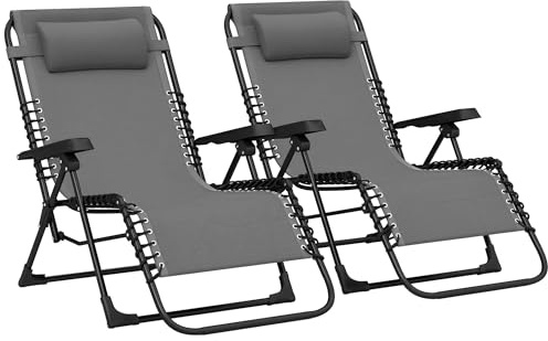 Outsunny Lot de 2 Bain de Soleil Pliants Textilène 90 x 65 x 112 cm Gris
