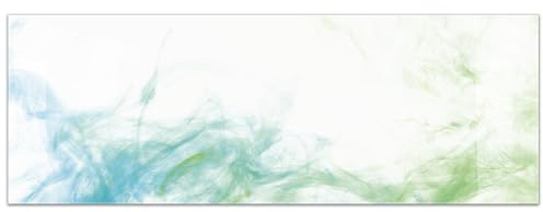 Küchenbild aus Acrylglas modernes Wandbild Glasbild Deko Küche XXL Bild wie Glas | 140x50cm Abstrakte Kunst – Farbige Rauchwolken, Blau & Grün