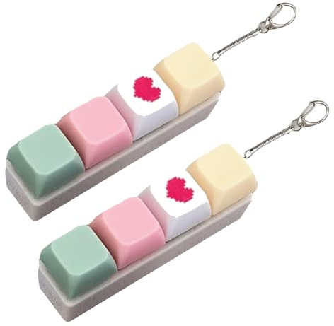 2 PCS Keyboard Fidget Toy, Keyboard Keychain, Clicky Fidget Toy, Keychain Keyboard Stress Relief for Adults & Kids, Portable Keyboard Clicker Fidget for Office, School & Travel with Pastel Shades
