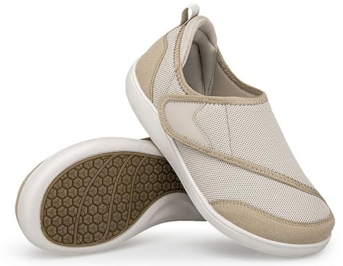 Scarpe per Diabetici Donna Scarpe per Ortopediche Riabilitazione Terapeutiche Passeggio Extra Larghe per Anziani Piedi Gonfi Beige 39