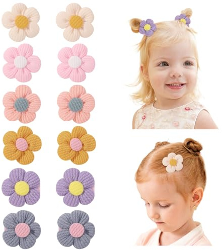 12 Stück Baby Haarspangen 1,77 Zoll Baby Blumen Haarspange Niedliche Rutschfeste Haar Snap Barrettes Dicke Dünne Haarschmuck Kinder Mädchen Blumen für Kleinkind Kinder Kleines Mädchen Lichtfarbe