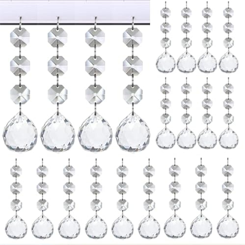 30Pack Hanging Crystals Ornaments, BetterJonny Clear Acrylic Prisms Pendant Ornaments Crystal Ball Prism Pendant Suncatcher Hanging Crystals Faceted Prisms Rainbow Ball Pendants for House Decor