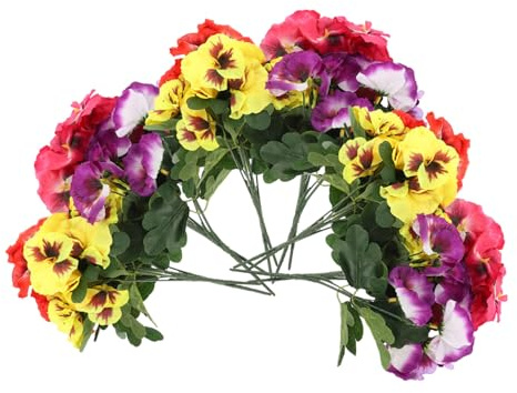 BAZEITFLOW 12pcs Artificial Viola Flower Bunches Realistic Simulated Silk Flowers for Diy Vase Arranging Wedding Home Decor Party Photography Props