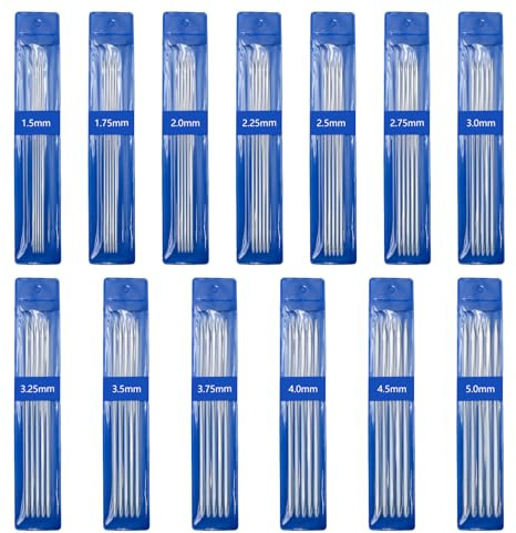 WYYFXY® 65 Stück Stricknadeln Set, Edelstahl Doppelspitzen Knitting Needles 15cm Kurz Stricknadelspiel 1,5mm - 5,0 mm 13 Größe für Socken Handschuhe Hüte Schals