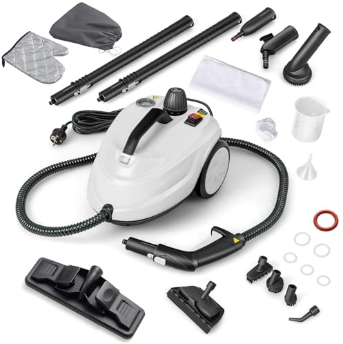 TANGZON 1500W/2000W Steam Cleaner, 1.5L/1.8L Tank Cleaning Household Steam Mop, Multi-Purpose Steam Clean Machine with 13/15/17/20 Accessories for Carpet, Floors and Windows (White, 2000W, 1.8L)