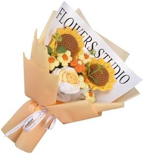 siduytin Bouquet decorativo fatto a mano, set floreale all'uncinetto di qualità per ricevimenti nuziali, che offre resistenza e leggerezza, Girasole