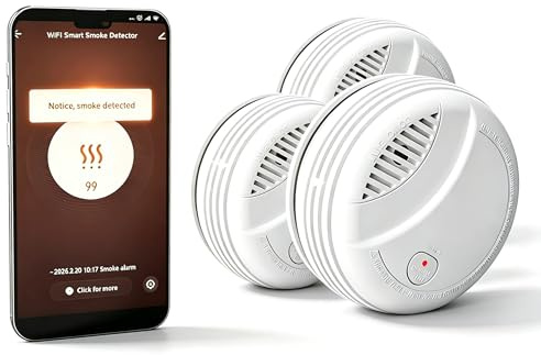 Detector de Humo WiFi Alarma de Incendio Inteligente con Notificaciones App y Silencio Remoto, Pila Sustituible, Certificado EN 14604, Notif. de Tuya/Smart Life a la Familia, 3 Pieza