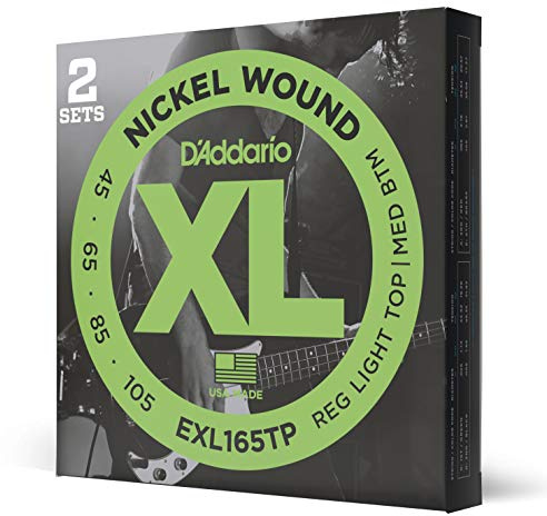 D'Addario EXL165TP Nickelumwickelte Bassgitarrensaiten, Custom Light, 45-105, 2 Sets, Long Scale