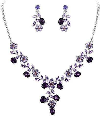 EVER FAITH Damen Schmuckset österreichische Kristall Hochzeits Blatt Weinlese Halsketten Ohrringe Schmuck Set