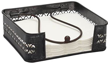 Stonebriar Industrial Black Graphite Metal Table Top Napkin Holder, Decorative Napkin Tray for Dining Table and Kitchen, Unique Tissue Dispenser for Bathroom, Horizontal Display