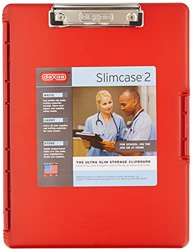 Dexas Slimcase 2 Plastic Clipboard with Storage and Side Opening, Strawberry Red, Office Supplies Clipboards to Organize, Carry and Store, A4 Holder, Style and Functionality Nursing Clipboards