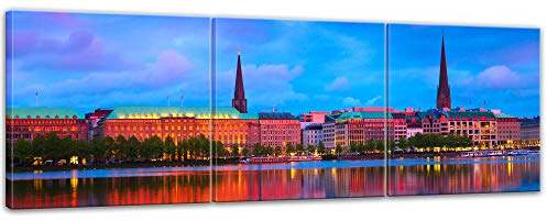 Bilderdepot24 Wandbild - Hamburg - Bild auf Leinwand 180 x 60 cm 3tlg - Leinwandbilder Bilder als Leinwanddruck Städte & Kulturen Europa - Deutschland - Hamburger Alster
