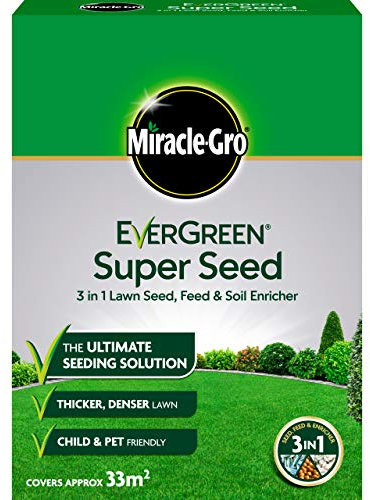 Miracle-Gro 119457 EverGreen Super Seed lawn Seed 1 kg - 33 m2, 3 in 1 Lawn Seed, Feed & Soil Enricher