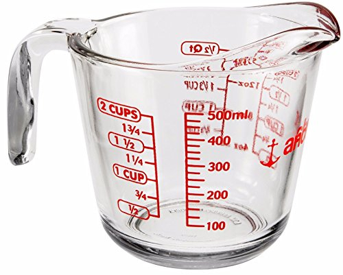 Anchor Hocking 500ml Glass Measuring jug with Millilitres, Pint & Cups Measurements, Kitchen & Gravy Jugs