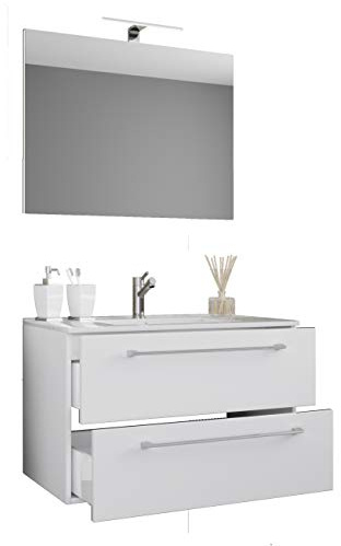 VCM 3-TLG. Waschplatz Waschtisch Badmöbel Set Waschbecken Badinos Schublade SP 60, Weiß