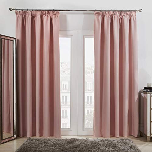 Dreamscene Pencil Pleat Blackout Curtains Set of 2 Thermal Tape Top Heading Panels, Blush Pink - Width 66 x Drop 54