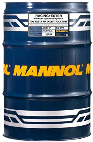 MANNOL 7902 Racing+Ester Motoröl 10W-60, ACEA A3/B4, API SN/CH-4, 60L | Bisynthetisches Motoröl für Benzin- und Dieselmotoren in Sport- und Rennwagen, Ester-Formel für Verschleißschutz bei Hitze