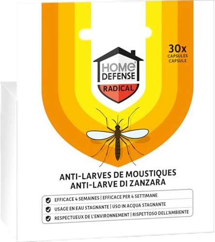 KB HOME DEFENSE HDLARV - Capsules Anti-larves de Moustiques Sans Insecticide Prêt à l'Emploi x30 - Capsules disolvables dans l'eau - Agit sur tous les types de moustiques - Efficace jusqu'à 4 semaines