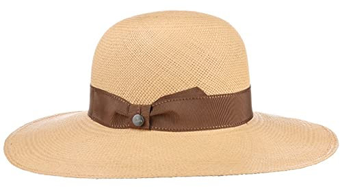 LIERYS Julika Panamahut Schlapphut Stil Sonnenhut mit Ripsbandgarnitur Leicht elegant Damen Frühjahr Sommer Made in Ecuador Natur M (56-57 cm)