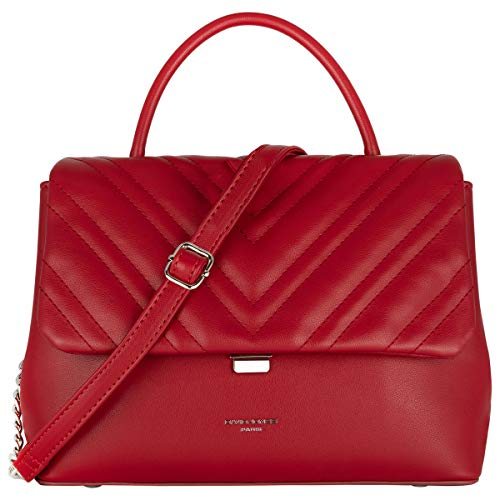 David Jones - Damen Umhängetasche - Frau Handtasche Gesteppte PU Leder - Steppmuster Tasche Mittelgroße Schultertasche - Top Griff Henkeltasche Elegante Satchel Crossbody Bag Mode Party - Rot