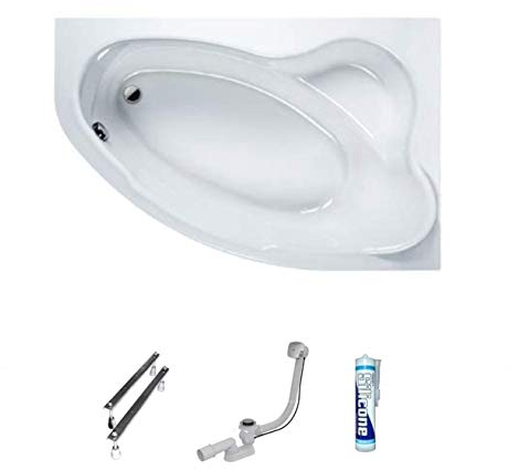 ECOLAM® große Badewanne Eckwanne Comfort 180x120 cm RECHTS Acryl weiß Ablaufgarnitur Ab- und Überlauf Automatik Füße Silikon große Liegefläche für Zwei
