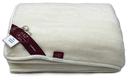 Hollert Wolldecke Kaschmir Prestige Naturhaardecke weiche & warme Kuscheldecke Couch- Sofadecke Wohndecke Größe 140 x 200, Farbe Ecru