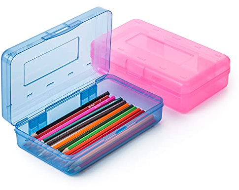 Mr. Pen- Pencil Box, 2 Pack, Assorted Colors, Plastic Hard Pencil Case, School Supply Crayon Small Storage Box