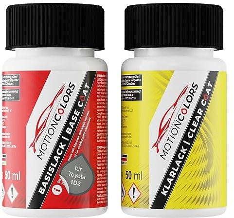 MOTIONCOLORS Grey Metallic/Silbergrau Metallic 1D2 für Toyota Autolack Lackstift Set Basislack und Klarlack je 50ml