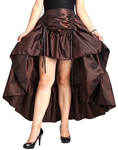 COSDREAMER Jupe Punk Haute et Basse avec Cordon de serrage, Brun, XS