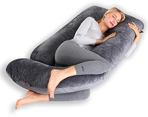 CALIYO Schwangerschaftskissen J Form,Stillkissen XXL-SeitenschläFerkissen mit Bezug,Pregnancy Pillow und Komfortkissen Erwachsene -Polsterung aus Baumwolle（Dunkelgrau,180×70cm）