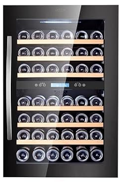 Vinoteca integrable LuzVini LV46. 2 zonas, puerta de diseño completamente de cristal, 46 botellas, ajustables de 5 a 20 °C, refrigeración mediante compresor, mango de acero inoxidable y 41dB