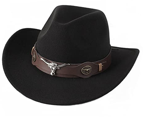 IBLUELOVER Men Women Felt Trilby Fedora Hat Wide Brim Western Cowboy Hat Vintage Derby Party Cap Shapeable Outback Bush Cap with Buckle Band Black