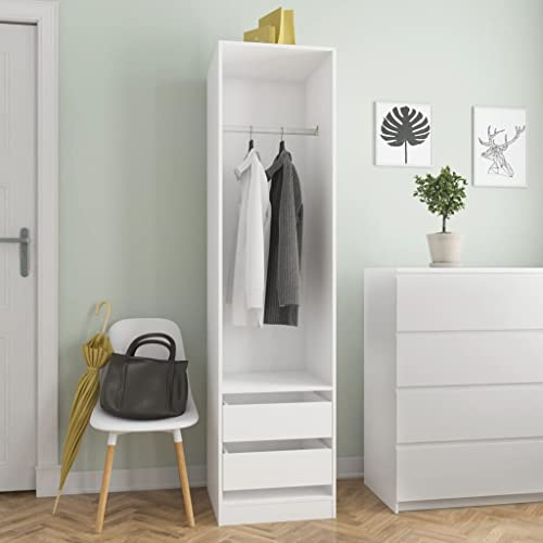 Mehrzweckschrank mit 2 Schubladen, 1 großes Fach mit einer Hängestange, Kleiderschrank Dielenschrank Schlafzimmerschrank für Kleidung, Garderobe Kleiderstange für Schlafzimmer Flur, 50x50x200 cm