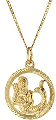 trendor Halskette mit Wassermann Sternzeichen 333 Gold Ø 16 mm 41980-02 | klassischer Tierkreiszeichen Anhänger für Damen oder Herren, zeitloser Halsschmuck