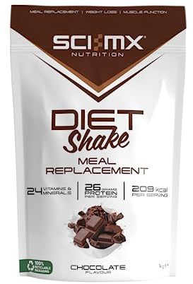 SCI-MX Diet Meal Replacement Shake - Chocolate Flavour - High Protein Shake + 24 Essential Micronutrients - Non-GMO - 1KG (18 servings) 209 calories per serving
