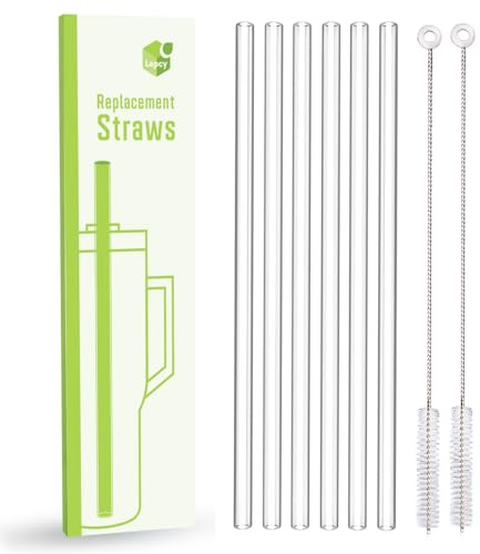 LEPCY 12 inch Reusable Straws for Stanley & Simple Modern 40 OZ Tumbler. 6 Plastic Replacement Straws + 2 Cleaning Brush. Clear and BPA Free, Protective Brush Handle Protects Your Finger