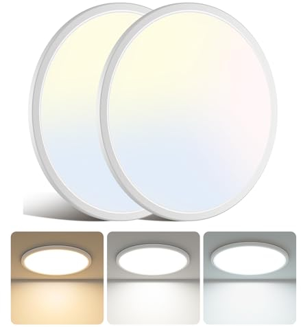libtit 2 Stück 33cm Deckenlampe Led 24W, Hell Deckenleuchte Flach 2400LM, Runde Badezimmer Lampe(3000K 4500K 6000K), Modern Dünn Badlampe für Decke Schlafzimmer Wohnzimmer Bad Flur
