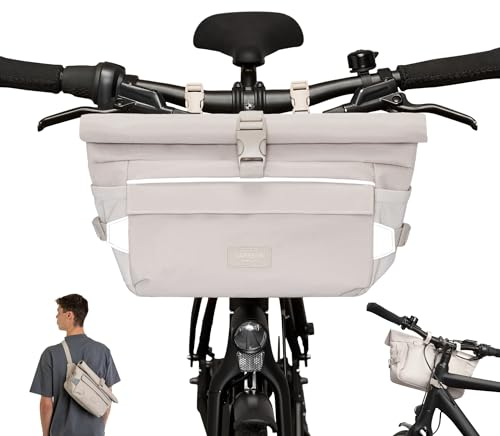 LARKSON Lenkertasche Fahrrad Beige - Lasse - 2 in 1 Fahrradtasche & Umhängetasche - Bikepacking Tasche für Lenker Vorne mit Reflektion - Wasserabweisend