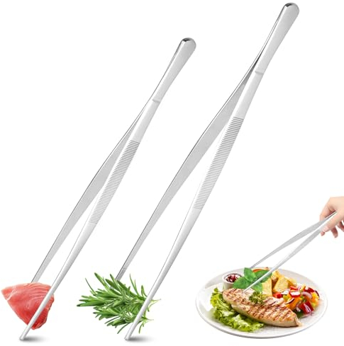 Kochpinzette,2 Stück Koch Pinzette Küche, Lange Pinzette 25 cm und 30 cm,Kochpinzette Zangen Präzision Gezackte Spitzen,Edelstahl Professionelle Kochpinzette Küchenwerkzeuge zum Grillen,Servieren