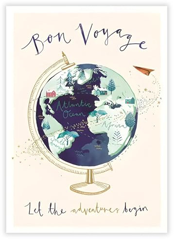 Bon Voyage Karte – Let the Adventures Begin – künstlerisches Globus-Design – spezielles Finish – umweltfreundlich – recycelbar