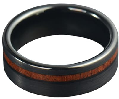Beydodo Ringe Edelstahl Männer, Herren Ring Personalisiert 8MM Matt mit Holz Bandring Freundschaftsringe Schwarz Ringe Nickelfrei Gr.54 (17.2)