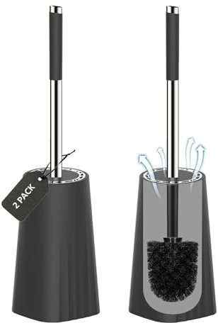 SetSail Toilet Bowl Brush and Holder for Bathroom Cleaning, Black, 2 Pack | Stainless Steel Handle,Durable Scrubbing Bristles,Splash-Proof Design,Compact Size,360°Deep Cleaning