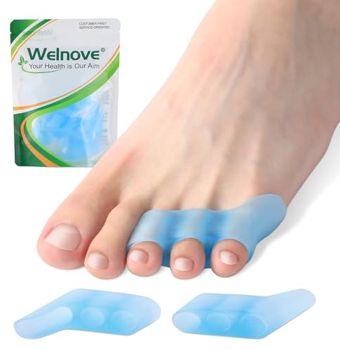 Welnove Gel Pinky Toe Separators - 8 Pack Pinky Toe Spacers, Bunion Cushions Pads for Women＆Men, Silicone Little Toe Protectors for Preventing Rubbing & Relieve Pressure(Blue)