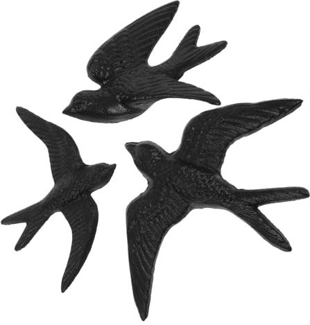 Amosfun 3 pezzi decorazione da parete rondine volante in ghisa, decorazione da parete a forma di uccelli, decorazione per la casa, decorazione retrò, decorazioni murali per uccelli artigianali