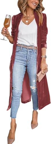 Suncadmious Giacche Blazer in Velluto da Donna Lungo Velluto spolverino Kimono Cappotto Aperto Davanti in Velluto Vintage Maglione