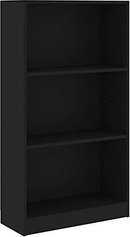Hovothy Holz-Bücherschrank mit 3 Geräumigen Fächern Buchregal Modernen Regal Seitenschrank Standregal Lagerregal Hochregal Raumteiler Eleganten und Klassischen Design Schwarz 60x24x109 cm