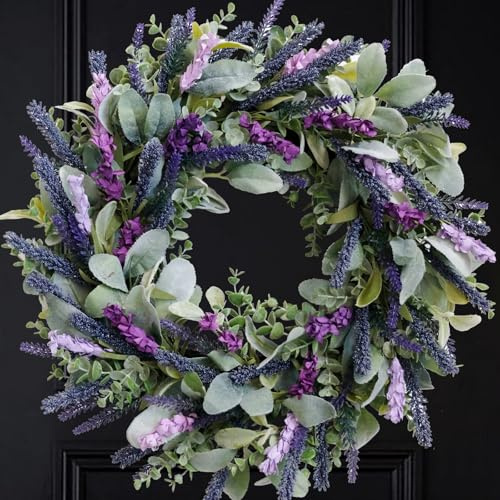 Lavender Wreaths for Front Door, 20 inch Artificial Farmhouse Wreaths for Wall Window Party Wedding Decor Indoor Outdoor Spring Summer Fall Decoration