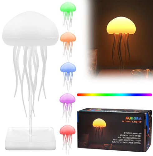 Quallen Lampe, LED Jellyfish Lamp, RGB Gradient Jellyfish Nachttischlampe, Intelligente Quallenlampe mit Sprachsteuerung und Tentakel, Aufladbar Quallenlampe Stimmungslicht für Haus Zimmer Dekor (A)