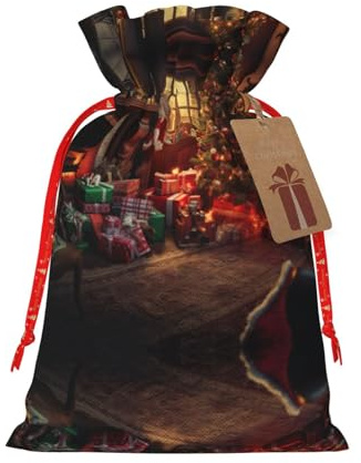 LNNIUK Jutebeutel mit weihnachtlicher Atmosphäre, Weihnachtsgeschenk, Geschenktüte für Geschenke, Größe M