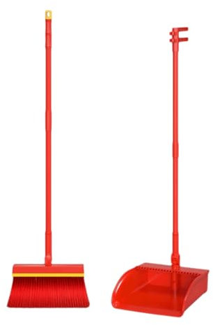 BLMAGS Recogedor de Escoba de plástico, recogedor de Escoba Giratorio, recogedor de Escoba con Mango Largo, recogedor de Escoba Rojo, recogedor de Escoba Plegable
